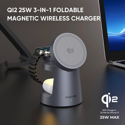 REDEFYNE Qi2.2 25W 3-IN-1 Foldable Magnetic Wireless Charger- White