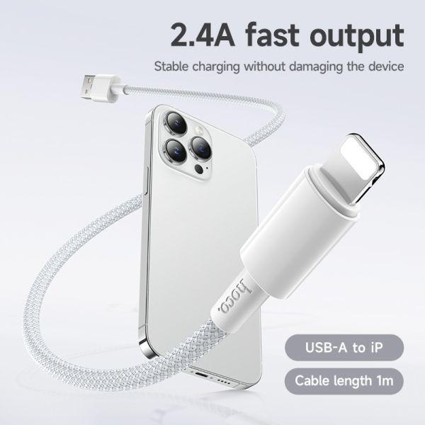 hoco. DU63 USB-A to lightning Braided Source charging data cable - White