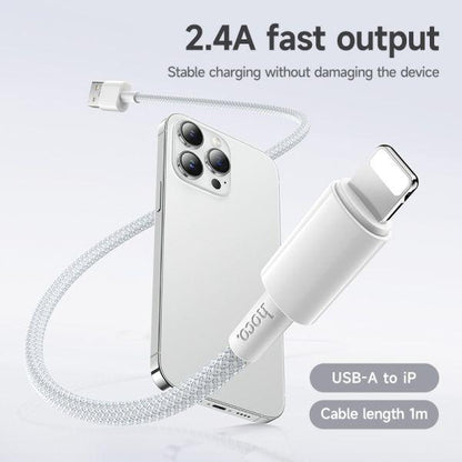 hoco. DU63 USB-A to lightning Braided Source charging data cable - White