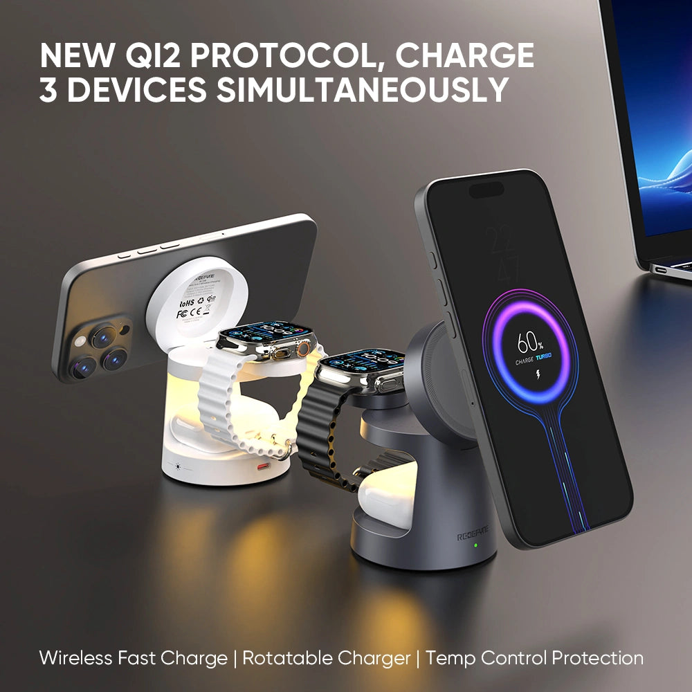REDEFYNE Qi2.2 25W 3-IN-1 Foldable Magnetic Wireless Charger- White