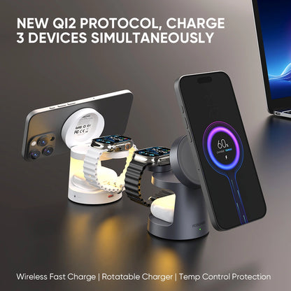 REDEFYNE Qi2.2 25W 3-IN-1 Foldable Magnetic Wireless Charger- White