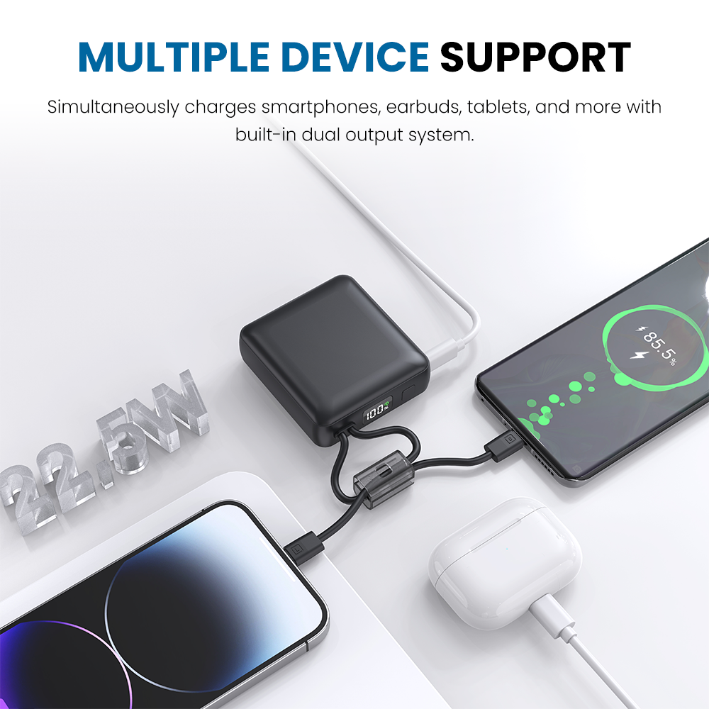 iQuick Built-in Type-C and Lightning Cables Power Bank 10000mAh