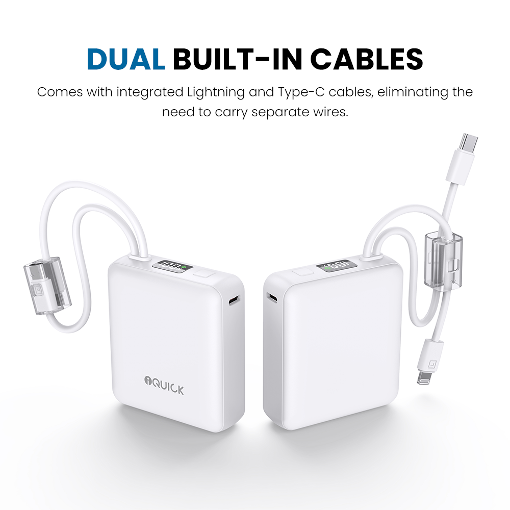 iQuick Built-in Type-C and Lightning Cables Power Bank 10000mAh
