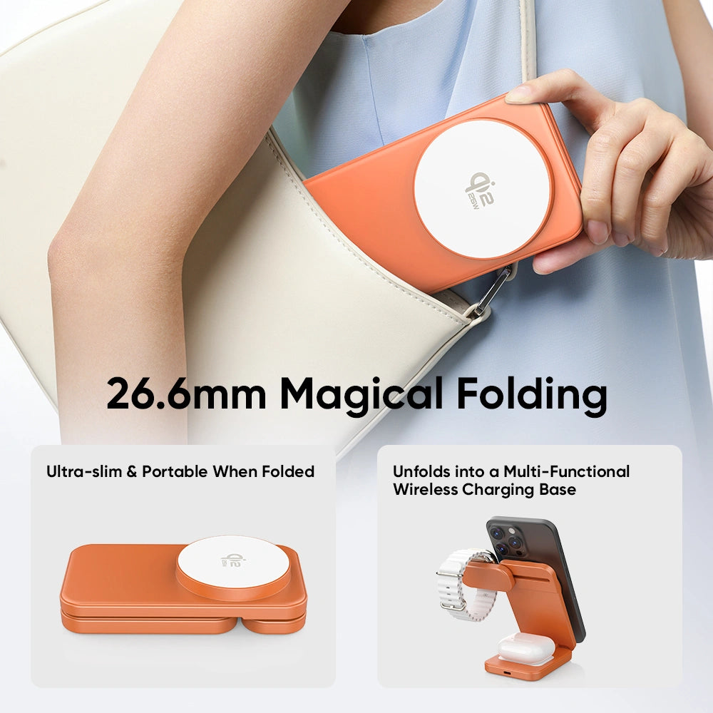 REDEFYNE Qi2.2 25W 3-IN-1 Portable Wireless Charger - Orange