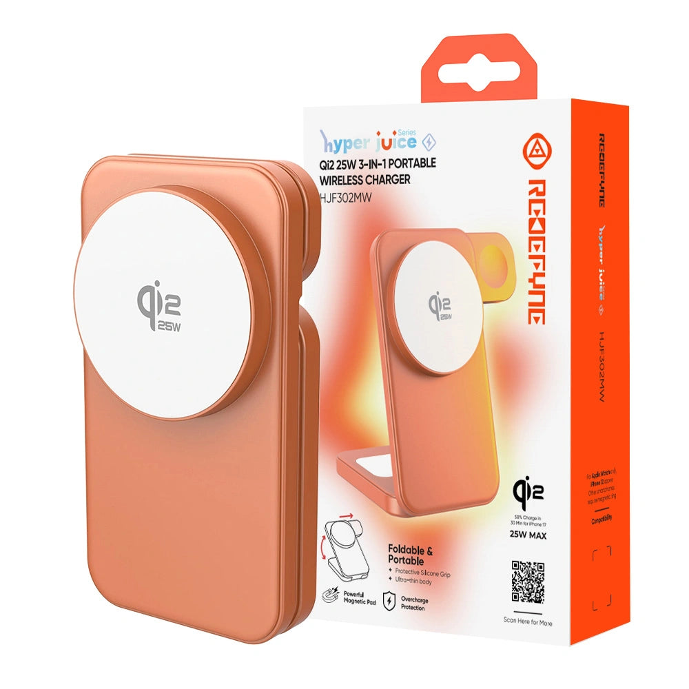 REDEFYNE Qi2.2 25W 3-IN-1 Portable Wireless Charger - Orange