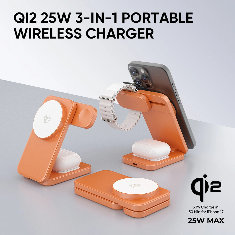 REDEFYNE Qi2.2 25W 3-IN-1 Portable Wireless Charger - Orange