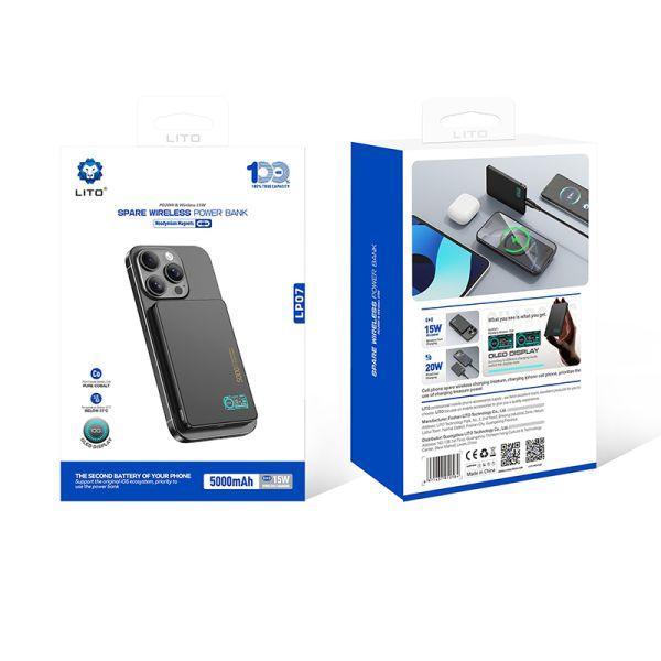 Lito Ultra Thin Magnetic Power Bank 5000MaH LP07 - Black