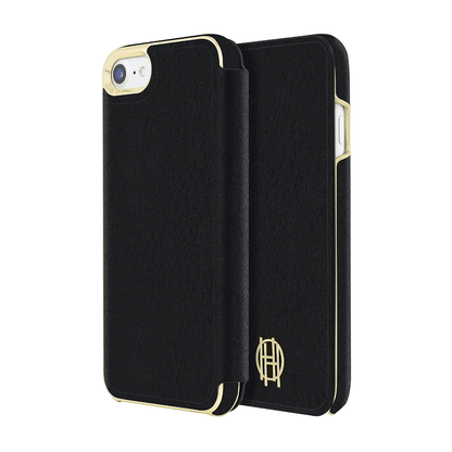 House of Harlow 1960 Black Leather Wallet/Gold Metallic Case for iPhone 7/8/SE (2020)